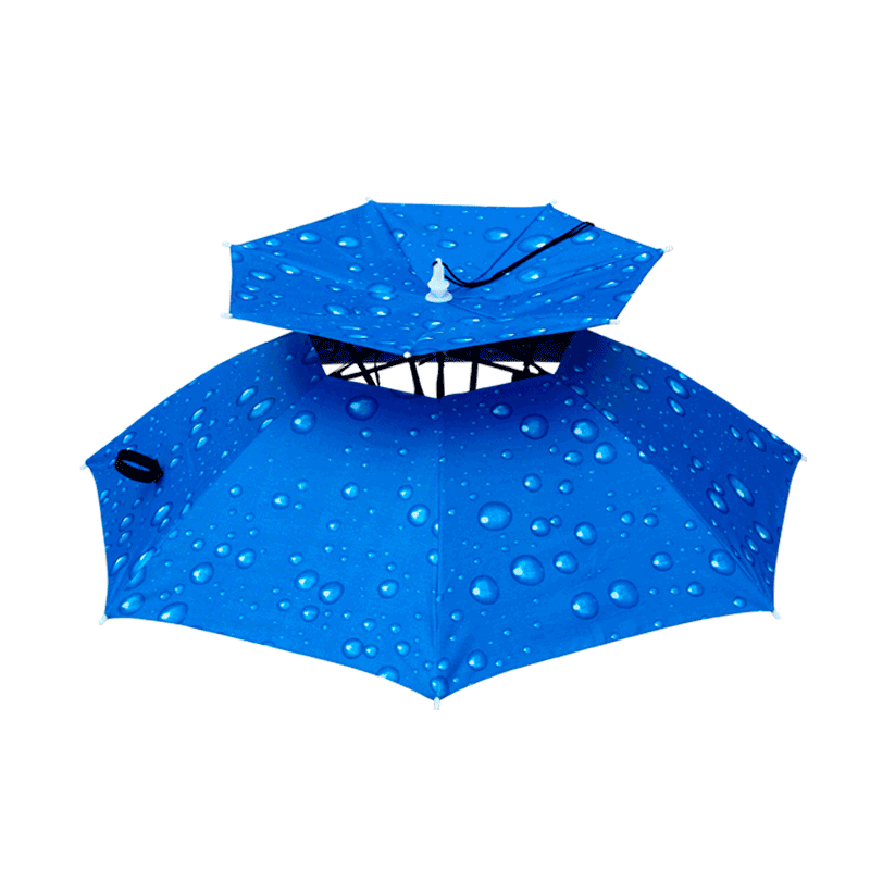双层防风防雨钓鱼伞帽头戴式雨伞防晒折叠头顶雨伞帽户外遮阳垂钓图片