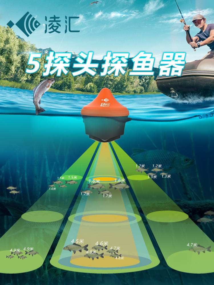 凌汇水下高清5探头可视探鱼器手机看鱼船用超声波鱼情声呐探测仪图片
