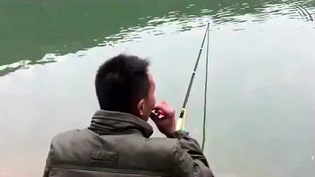 【视频】钓鱼的时候看见这位大哥，钓了好就都没动静，抽个烟的功夫鱼竿跑了！_视频封面