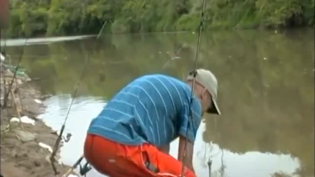 【视频】十几根海竿插在河边钓鱼，铃铛响个不停_视频封面